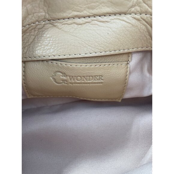 C Wonder by Christian Siriano Genuine Leather Clutch Crossbody Tan Gold Neutral - Picture 6 of 8